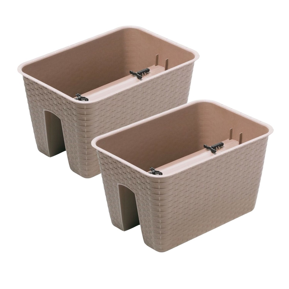 image 1 of Square Ratolla Railing Plant Pot - 22.5x27.2x27.2cm | Brown | Mocca & Set of 2 | 2