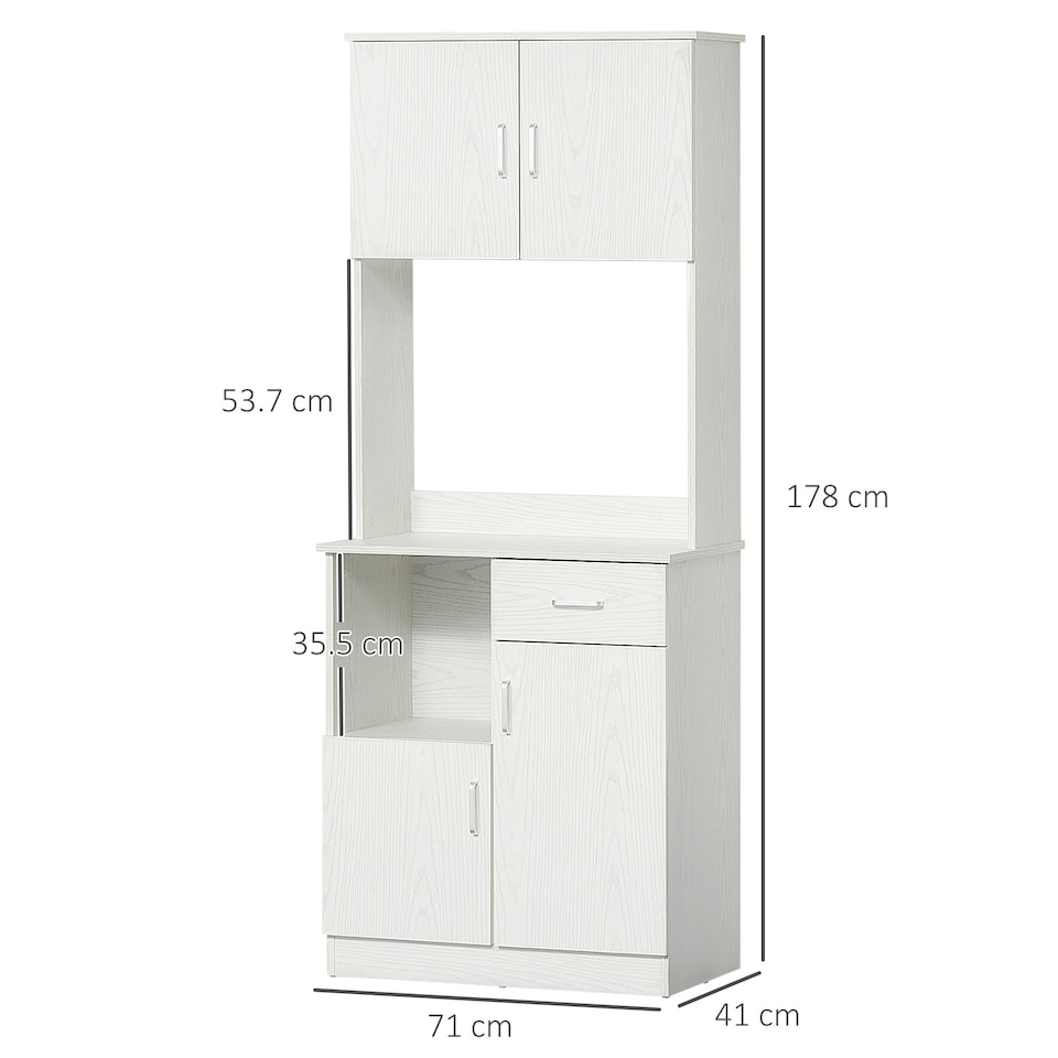 image 1 of HOMCOM Kitchen Cupboard w/ Hutch Pantry Storage Cabinet, Microwave Shelf