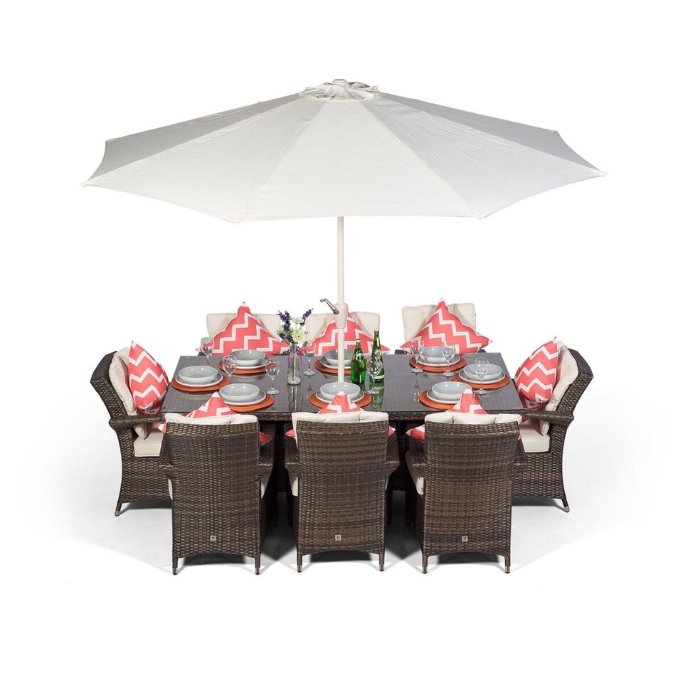 image 1 of Arizona Rectangular 8 Seater Rattan Patio Dining Set | Brown | Brown