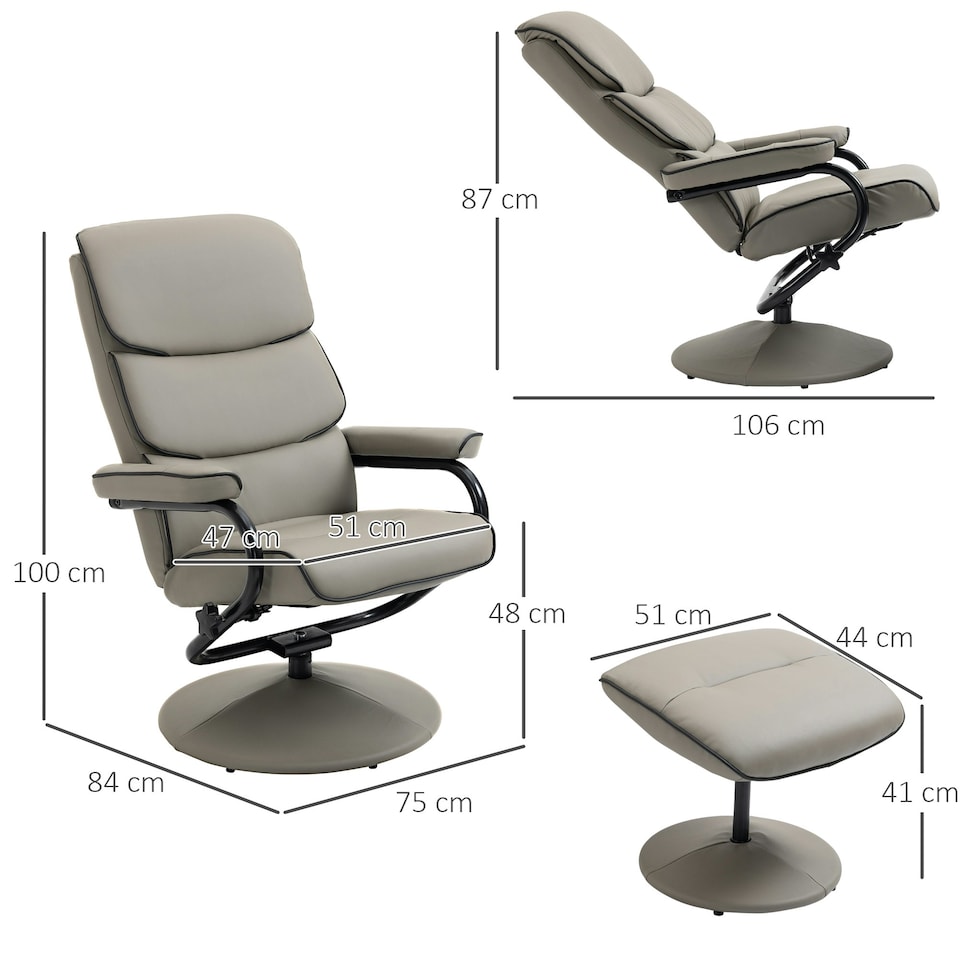 image 1 of HOMCOM Faux Leather Recliner Chair w/ Ottoman Swivel Lounge Seat w/ Footstool