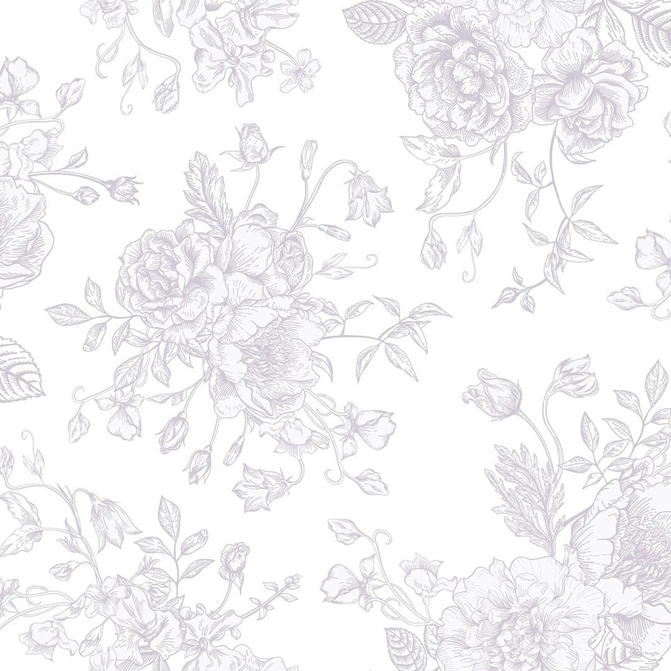 Sample of Romantic Roses Wallpaper in Lavender on White Multi