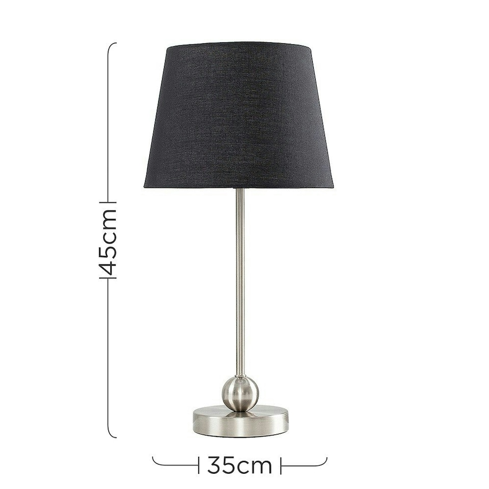 image 1 of ValueLights Theydon Brushed Silver Table Lamp with Small Black Tapered Shade and E14 Golfball LED 4W Warm White 3000K Bulb Black