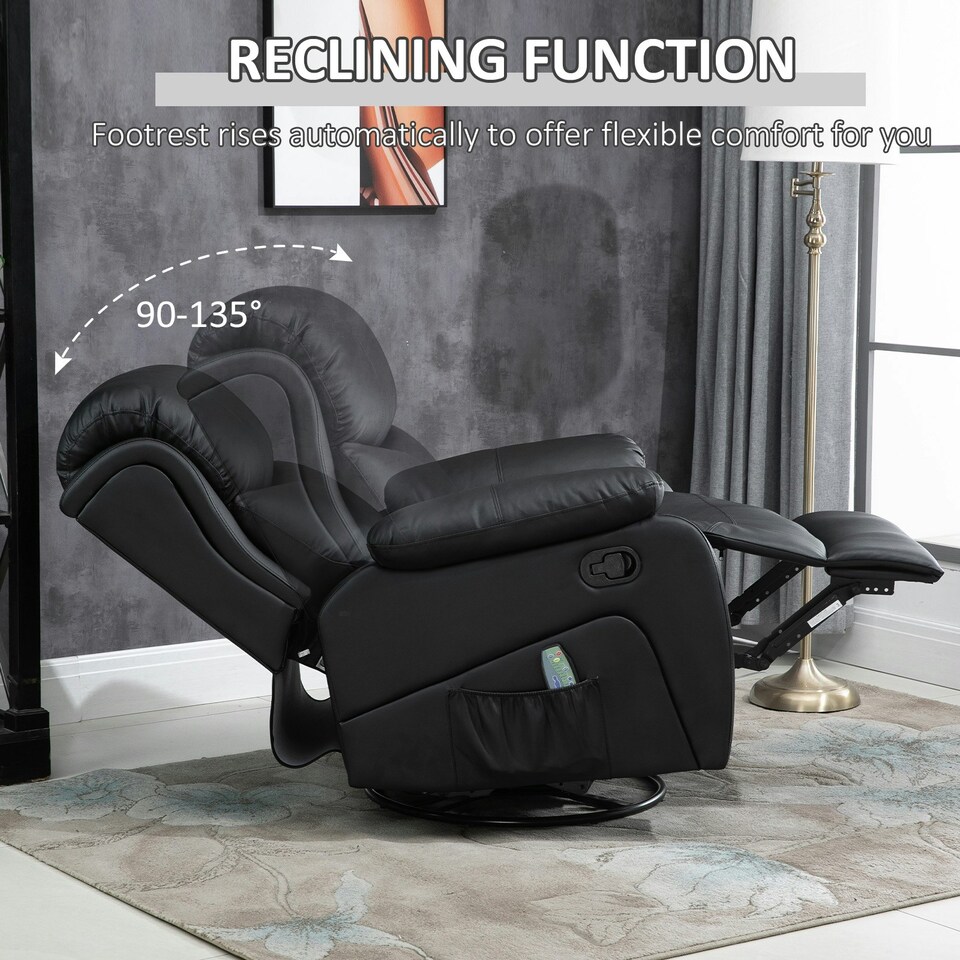 image 1 of HOMCOM Massage Recliner Chair Manual Reclining Chair with Footrest Remote Black