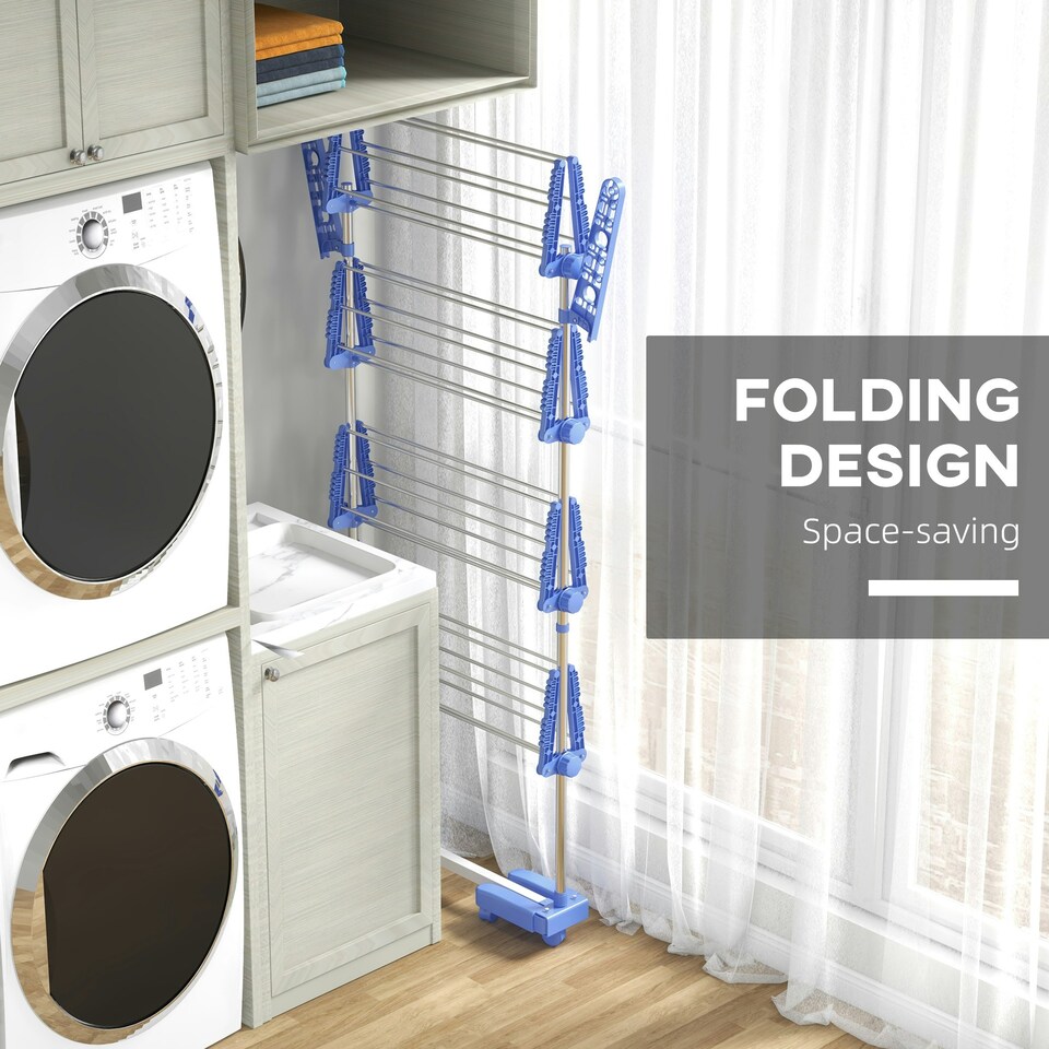 image 1 of HOMCOM 4-Tier Large Clothes Airer Stainless Steel Clothes Drying Rack Blue