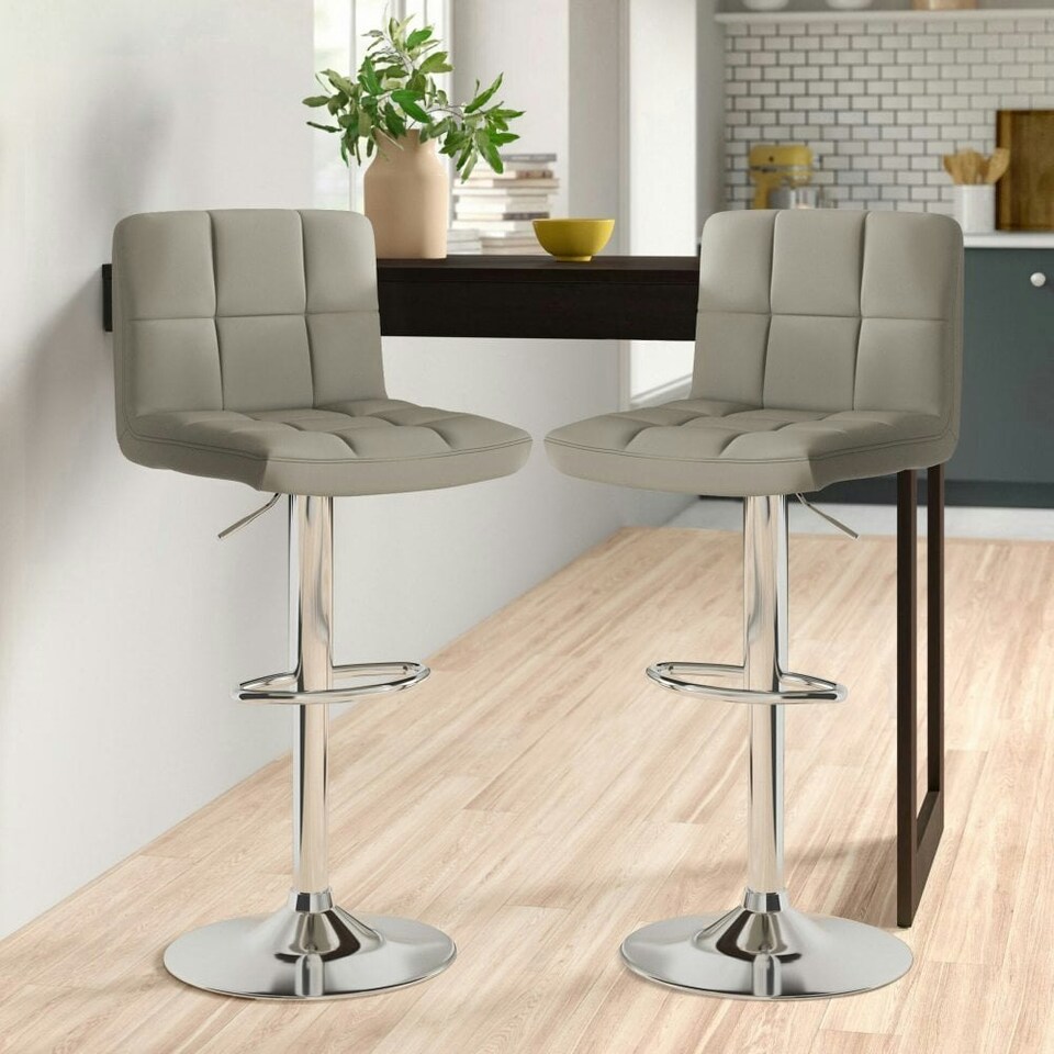 image 1 of Set of Two Cuban Grey Faux Leather Bar Stool