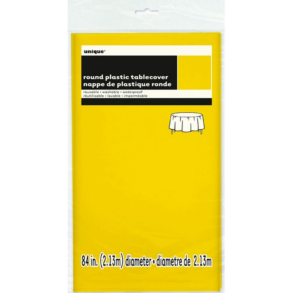 Unique Party Round Plastic Plain Tablecover - Yellow - One Size