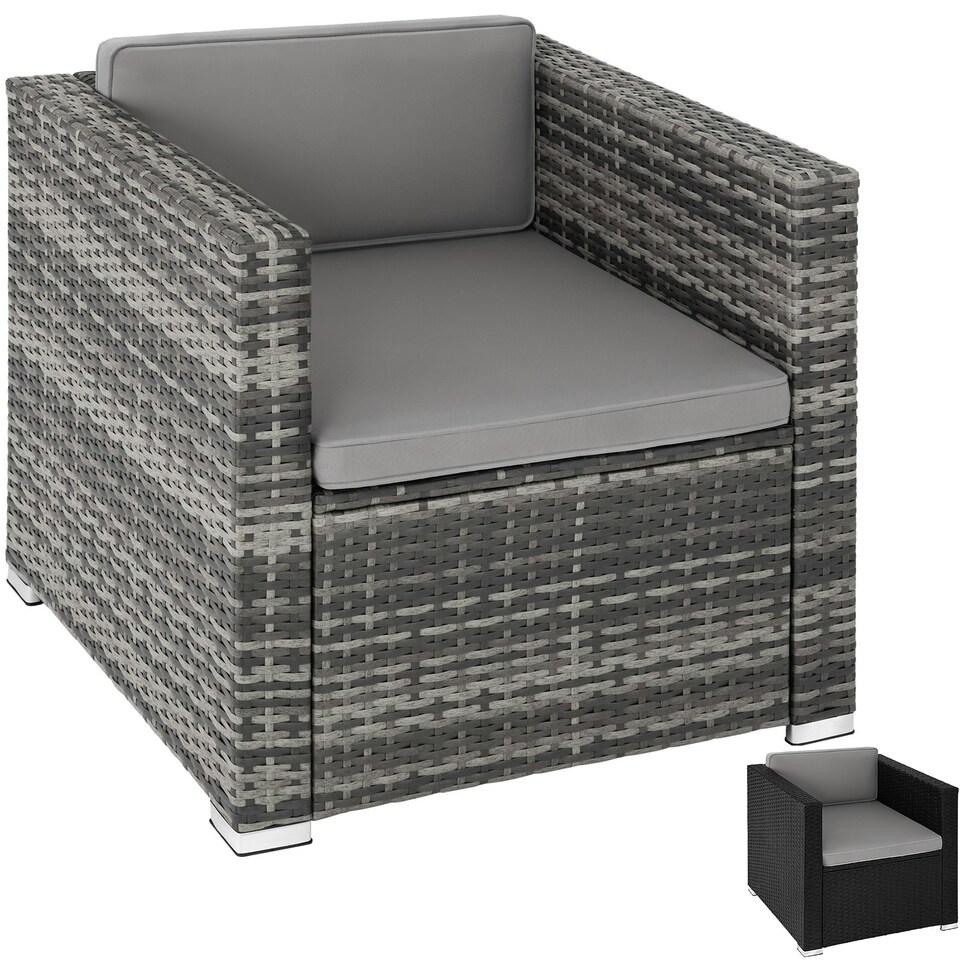 image 1 of Rattan Garden Armchair Lignano - UV-resistant, with seat and back cushions Grey