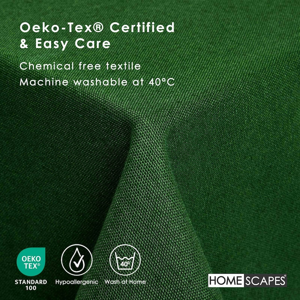 image 1 of Homescapes Plain Cotton Dark Green Tablecloth - 178 x 305 cm Green