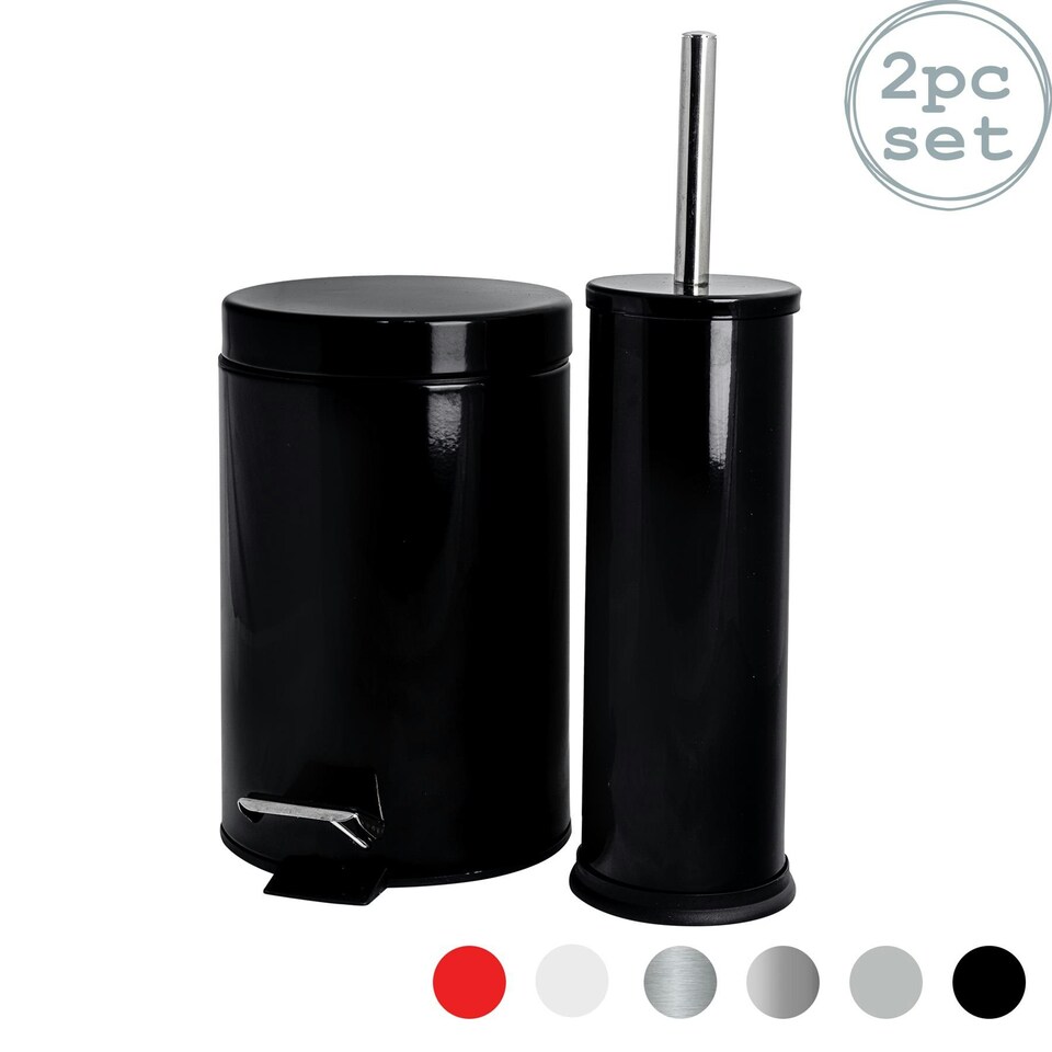 image 1 of Harbour Housewares Round Toilet Brush & Bin Set - Black | Black