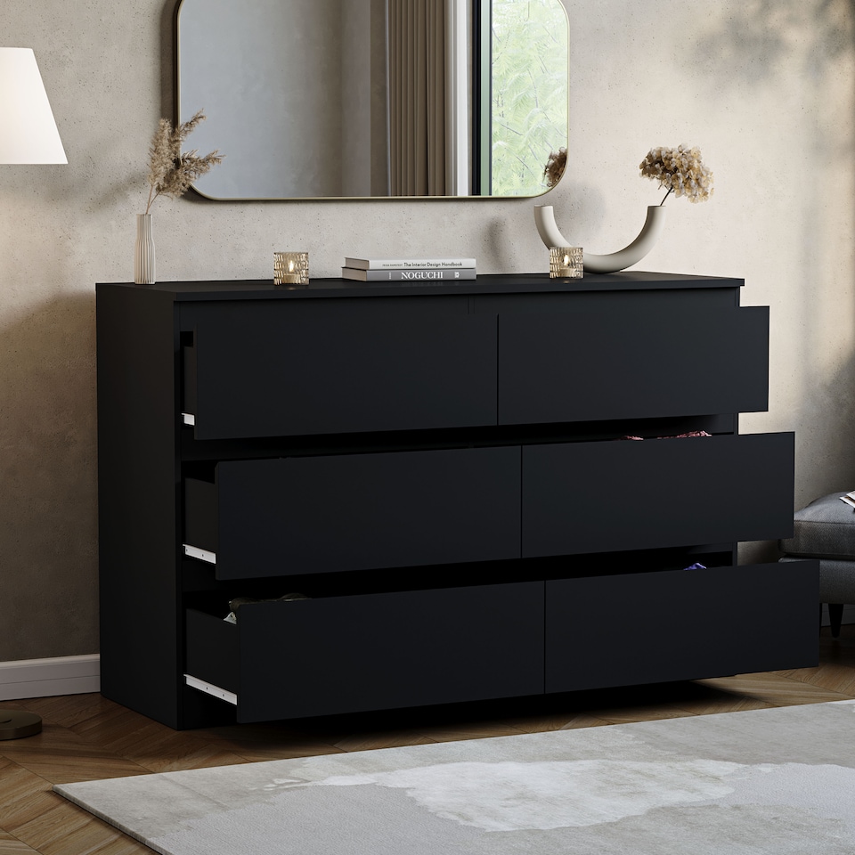 image 1 of Vida Designs Denver 6 Drawer Chest of Drawers Bedroom Storage, Black