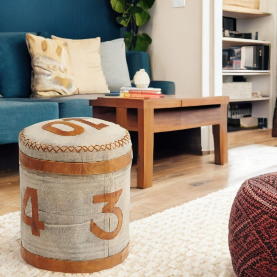 image 1 of Porto Stool RETRO Canvas and Leather