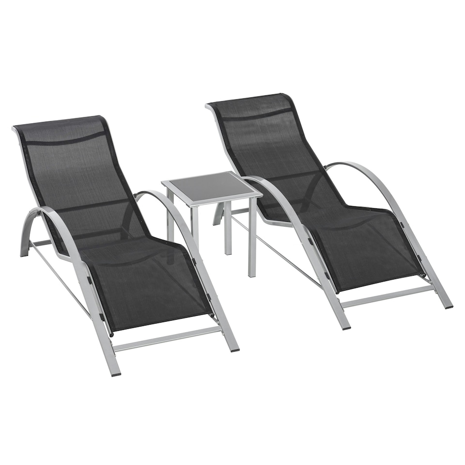 image 1 of Outsunny 3 Pieces Lounge Chair Set Garden Sunbathing Chair Black