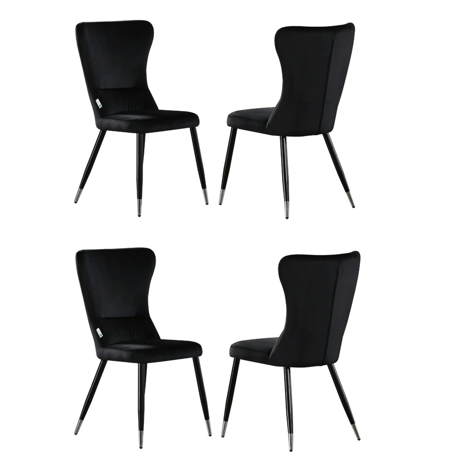 image 1 of Set of 4 New York Modern Velvet Dining Chairs with High Back, Black Metal Legs Black | Silver End Tips