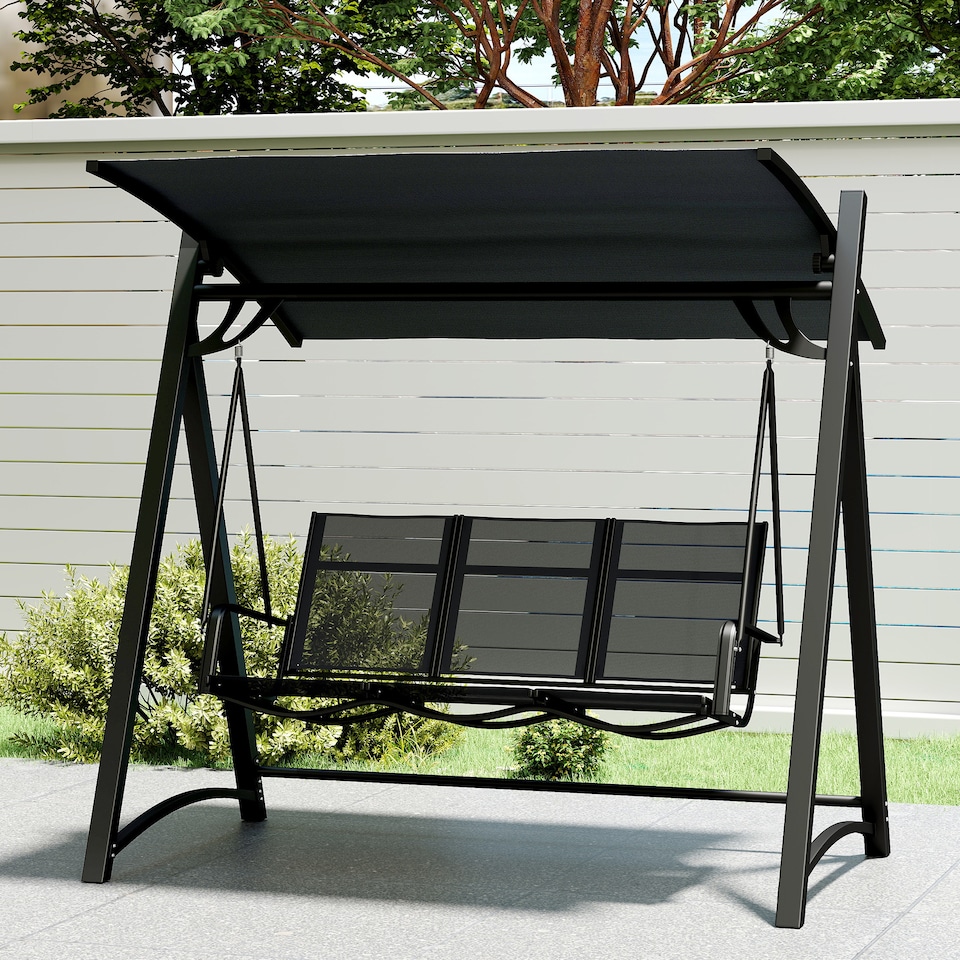 image 1 of Outsunny 3 Seater Swing Chair, Garden Swing Bench with Adjustable Canopy | Grey | Grey | One Size