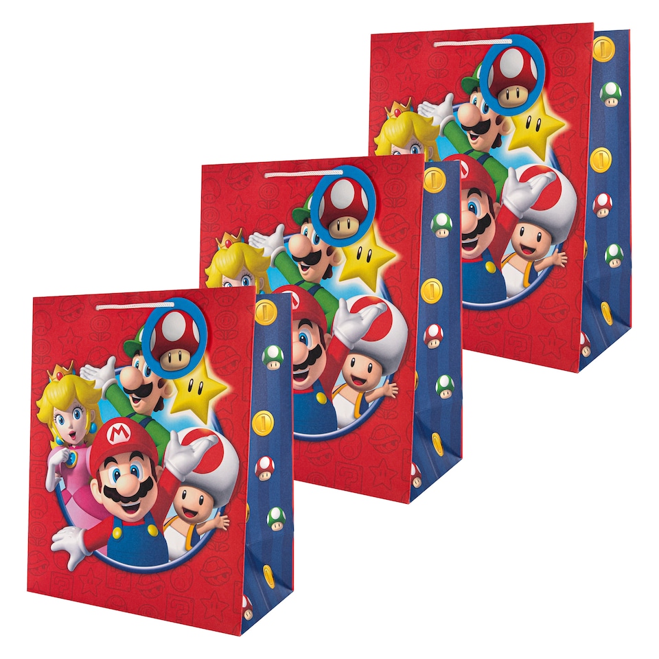 image 1 of Hallmark Pack Of 3 Large Gift Bags - Super Mario Bros Design