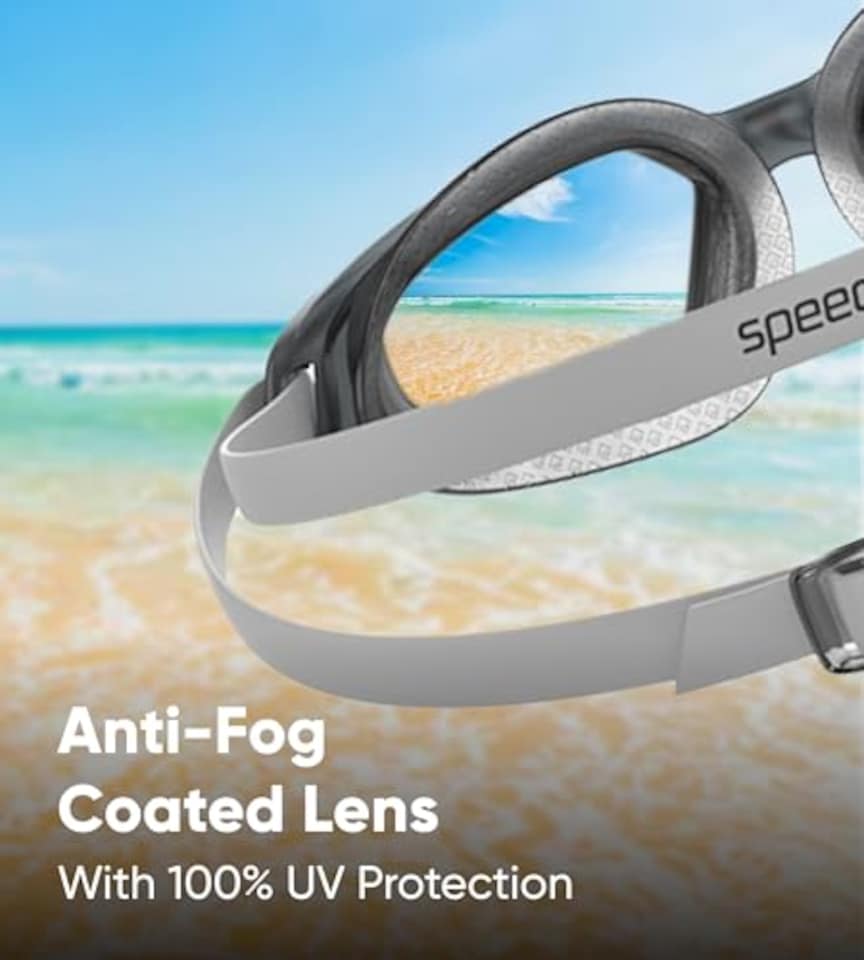 image 1 of Speedo Unisex-Adult Hydropulse Swimming Goggle | Comfortable Fit | Adjustable Design Goggles, White/Elephant/Light Smoke, One Size