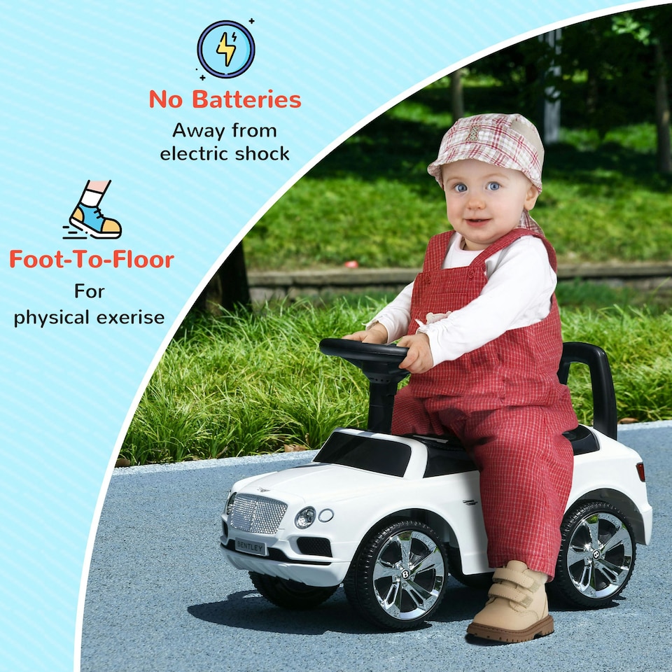 image 1 of AIYAPLAY Bentley Licensed Ride on Car, Foot to Floor w/ Music Horn - White
