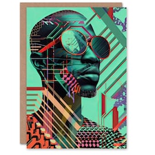 Futuristic African Man Shades Portrait Teal Him Her Birthday Card