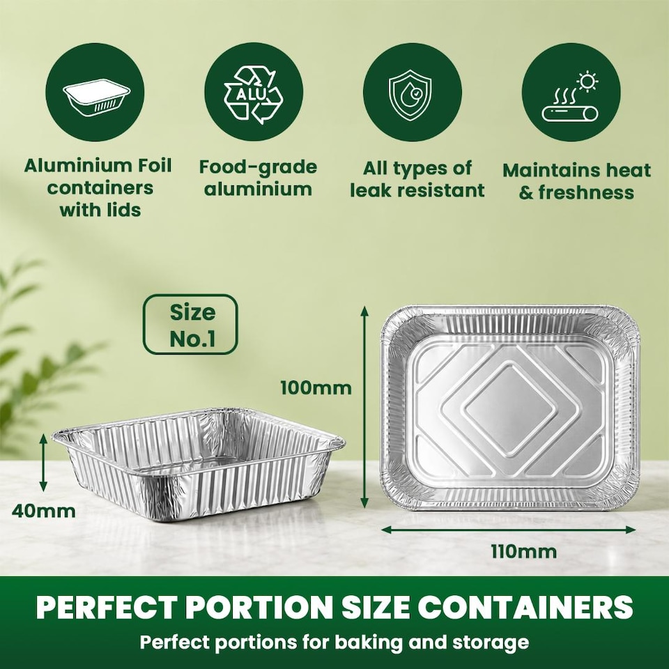 image 1 of ECONX No.1 Aluminium Foil Food Container With Lids Takeaway Food Storage Boxes Pack of 100