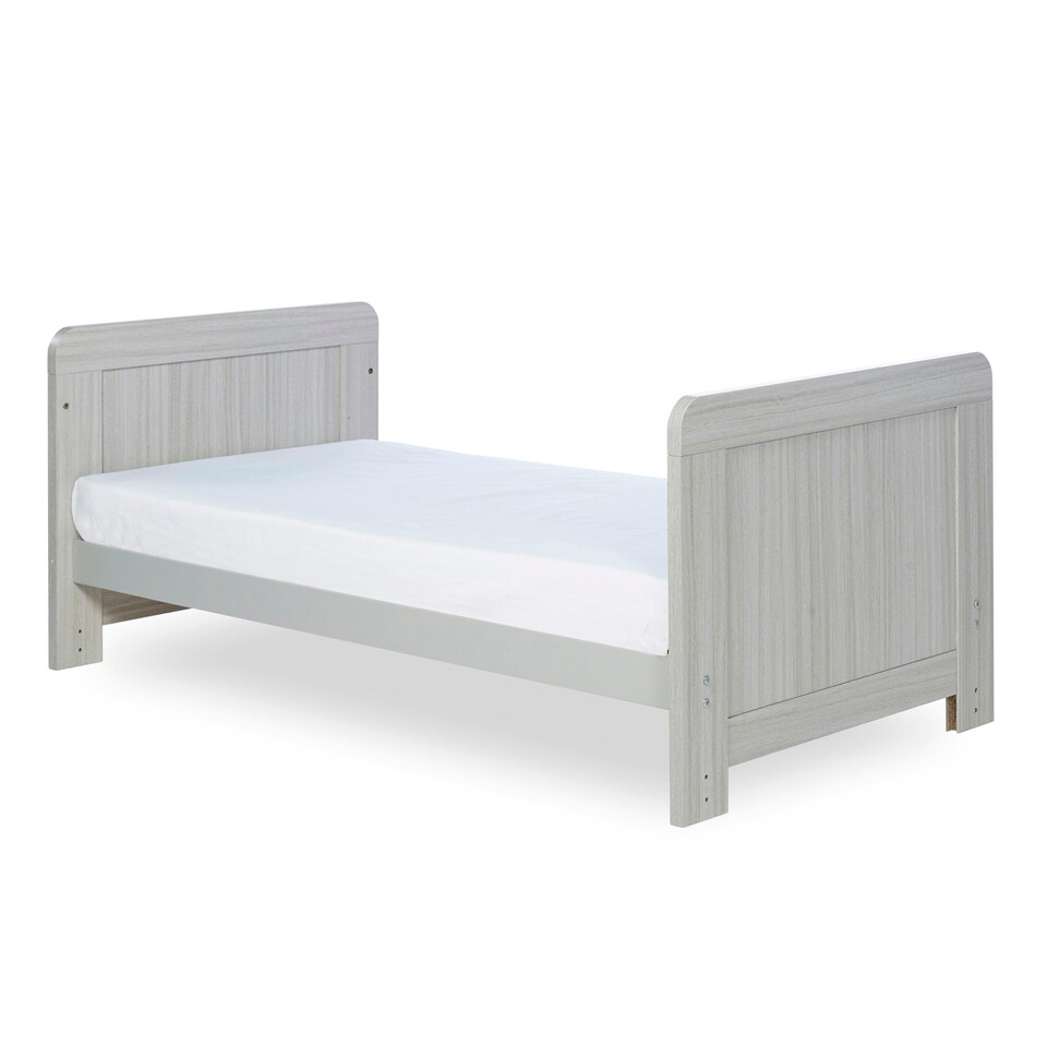 image 1 of Pembrey Cot Bed & Fibre Mattress - Convertible Baby Bed, Adjustable Mattress Base, Suitable from Birth to 4 Years (Ash Grey)
