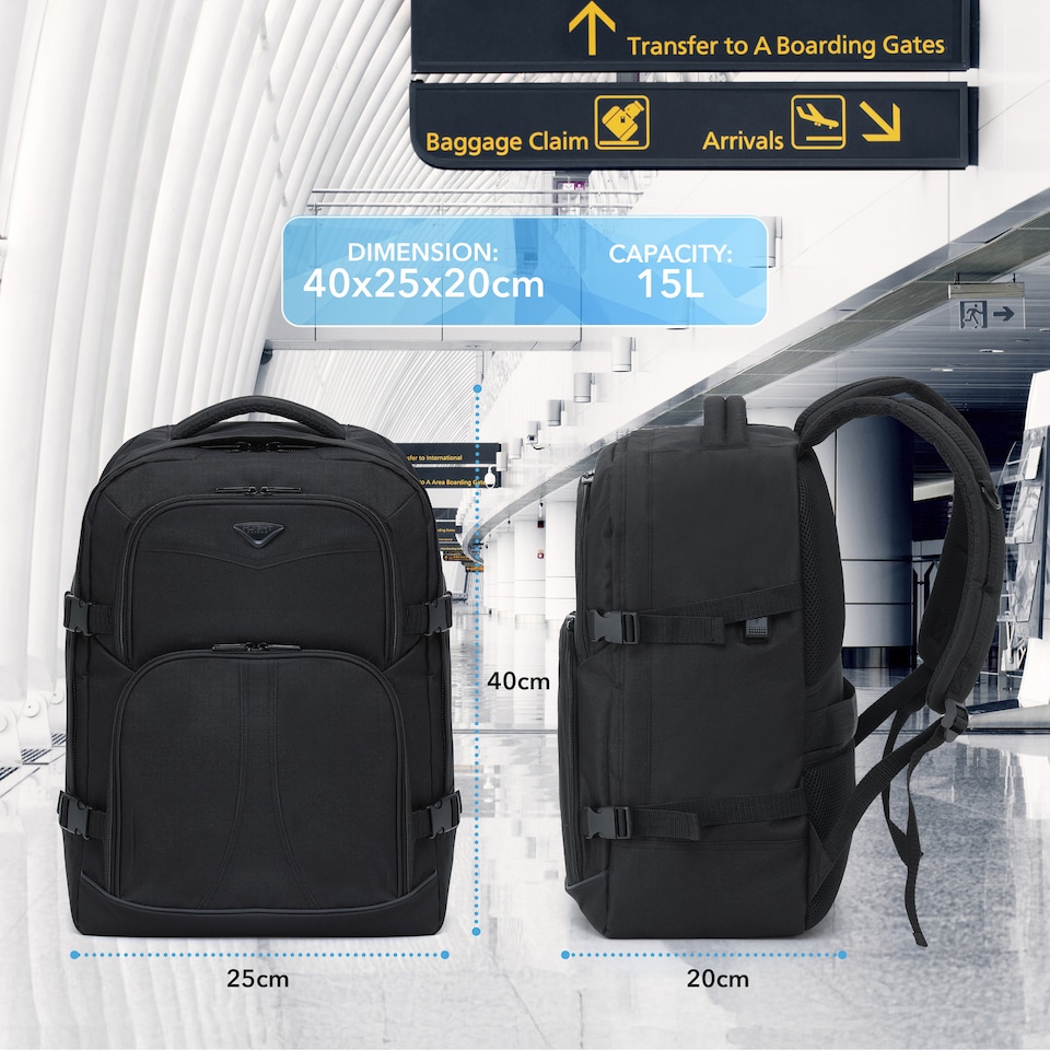 image 1 of Flight Knight Underseat Backpack 40x20x25cm Ryanair Free Carry On for Travelling USB Port Padded Comfortable Backpack - Carry On Luggage | Black | 1