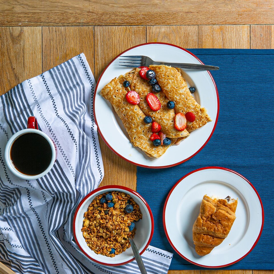 image 1 of Argon Tableware White Enamel Dinner Plates - 25.5cm - Red - Pack of 6