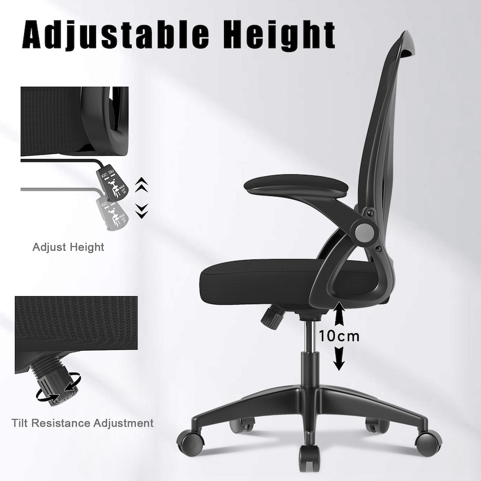 image 1 of Rattantree Ergonomic Office Chair with Flip Up Armrests & Lumbar Support