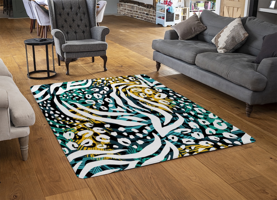 image 1 of Tropical Leaves & Animal Print Rug | Multi