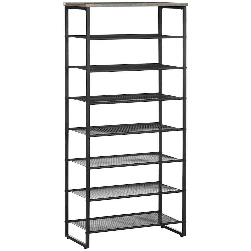 image 1 of HOMCOM 8-Tier Shoe Rack, Shoe Storage Organizer with Mesh Shelves, Free Standing Shoe Shelf Stand for 21-24 Pairs of Shoes for Entryway, Hallway, Closet, Grey