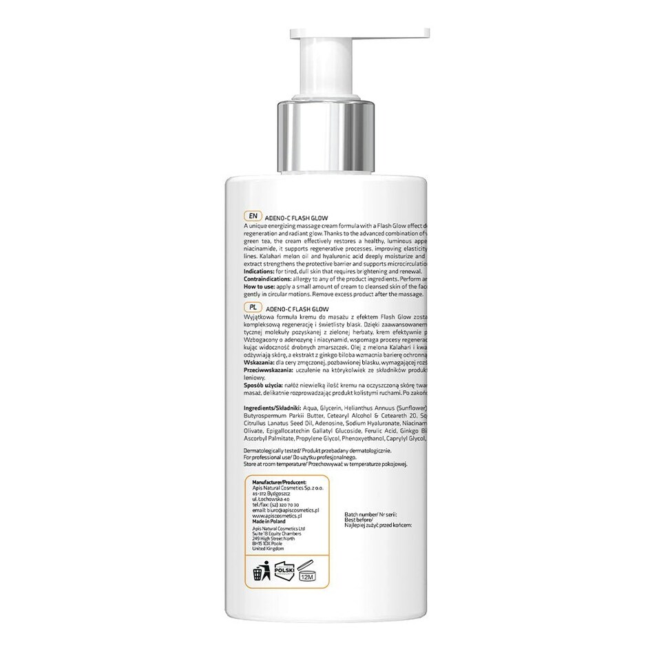 image 1 of Apis ADENO-C Flash Glow Energising Face Massage Cream | 300ml