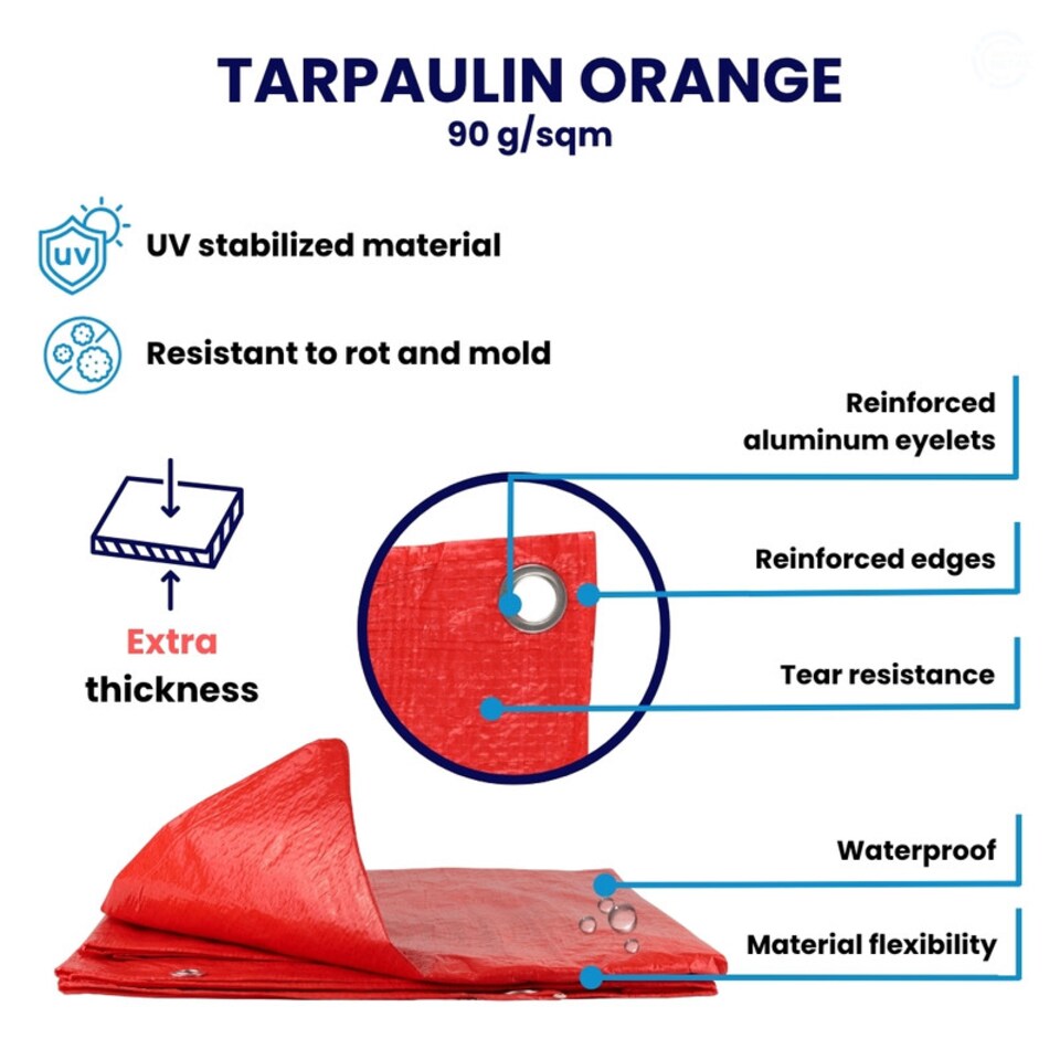 image 1 of Orange Waterproof Tarpaulin 90gsm Reinforced Camping Cover Strong Lightweight 10x12