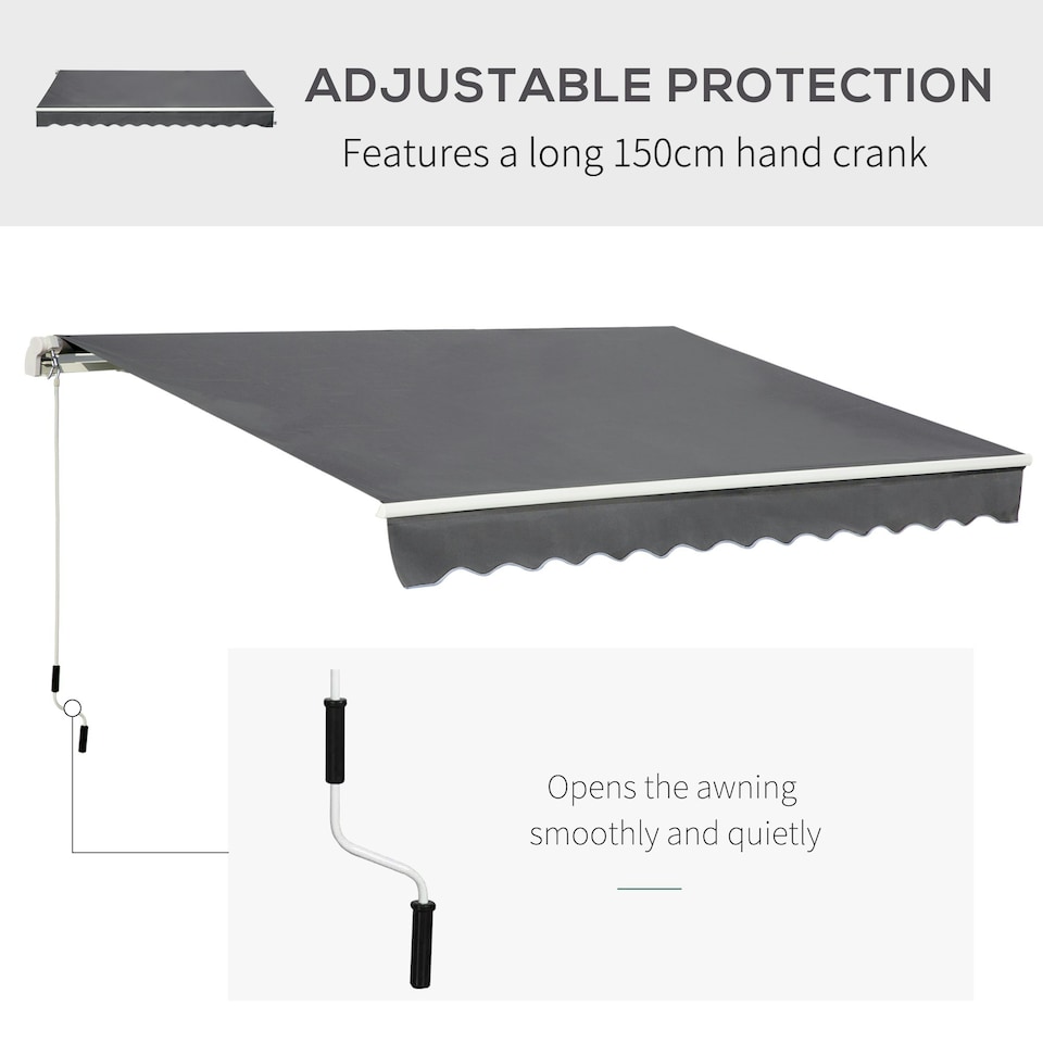 image 1 of Outsunny 4x2.5m Manual Awning Window Door Sun Weather Shade w/ Handle Grey