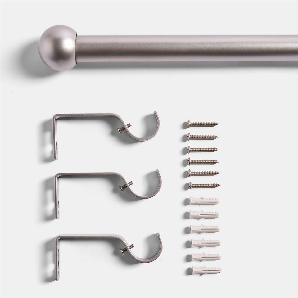 image 1 of OHS Curtain Pole Extendable 28mm Metal Finnials Ball End Rod Fittings | Silver