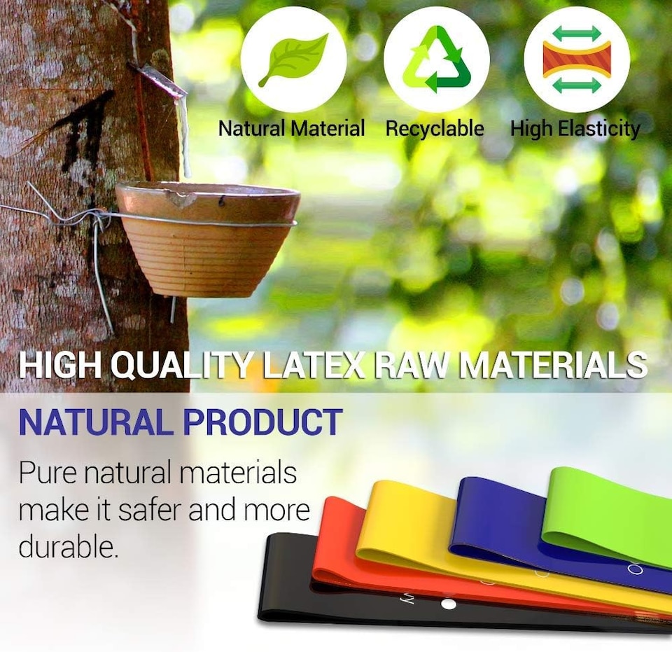 image 1 of TechStone Resistance Bands Set for Men and Women, Pack of 5 Different Resistance Levels Elastic Band for Home Gym Long Exercise Workout – Great Fitness Equipment for Training