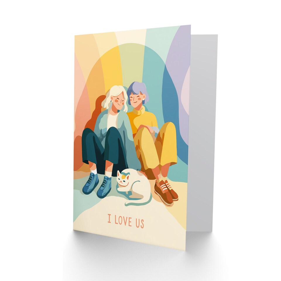image 1 of Love Us Lgbtq Partners With Pet Cat Colourful Valentine's Day Card
