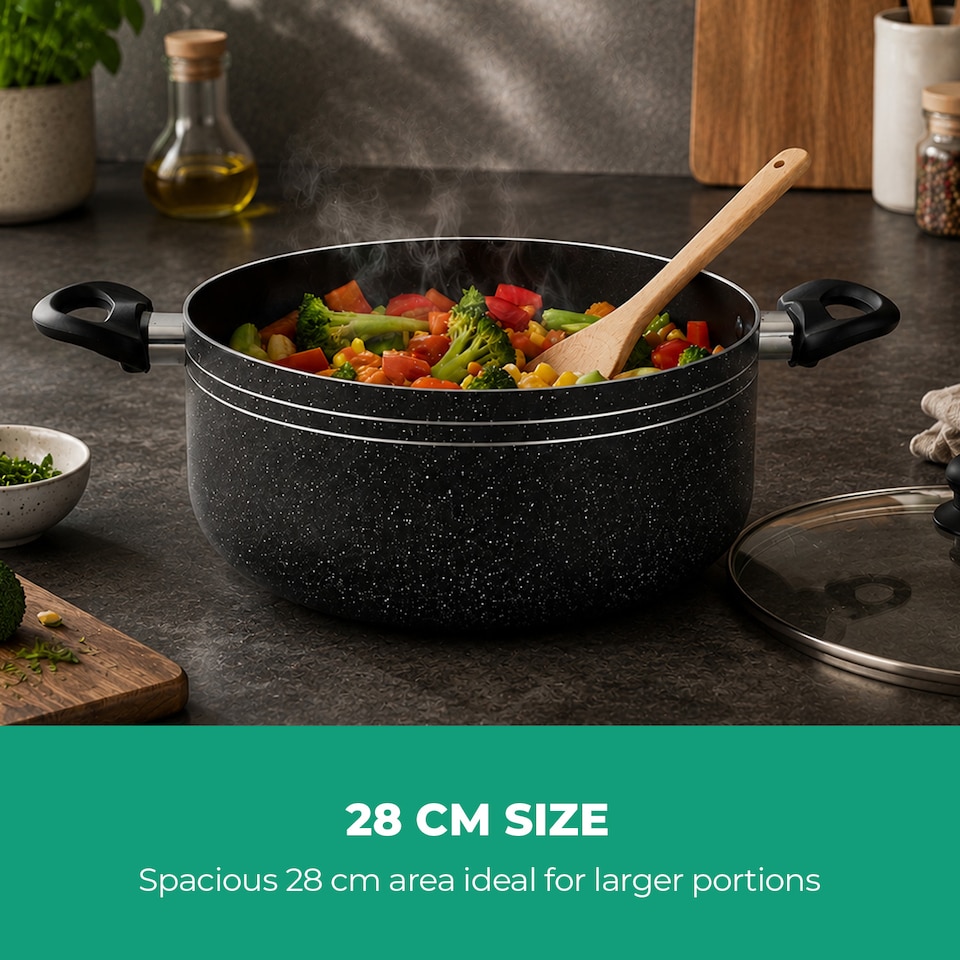 image 1 of ROYALFORD 28cm Casserole Dish with Tempered Glass Lid, Induction Safe Cooking Pot