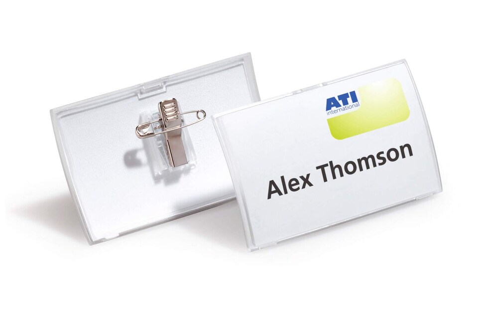 image 1 of Durable CLICK FOLD Convex Clip & Pin Name Tag Badge Holder | 25 Pack | 54 x 90mm