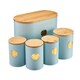 image 1 of Cooks Professional 5 Piece Ribbed Tea Coffee Sugar Bread & Biscuit Cannisters with Labels | Blue | Blue & Gold