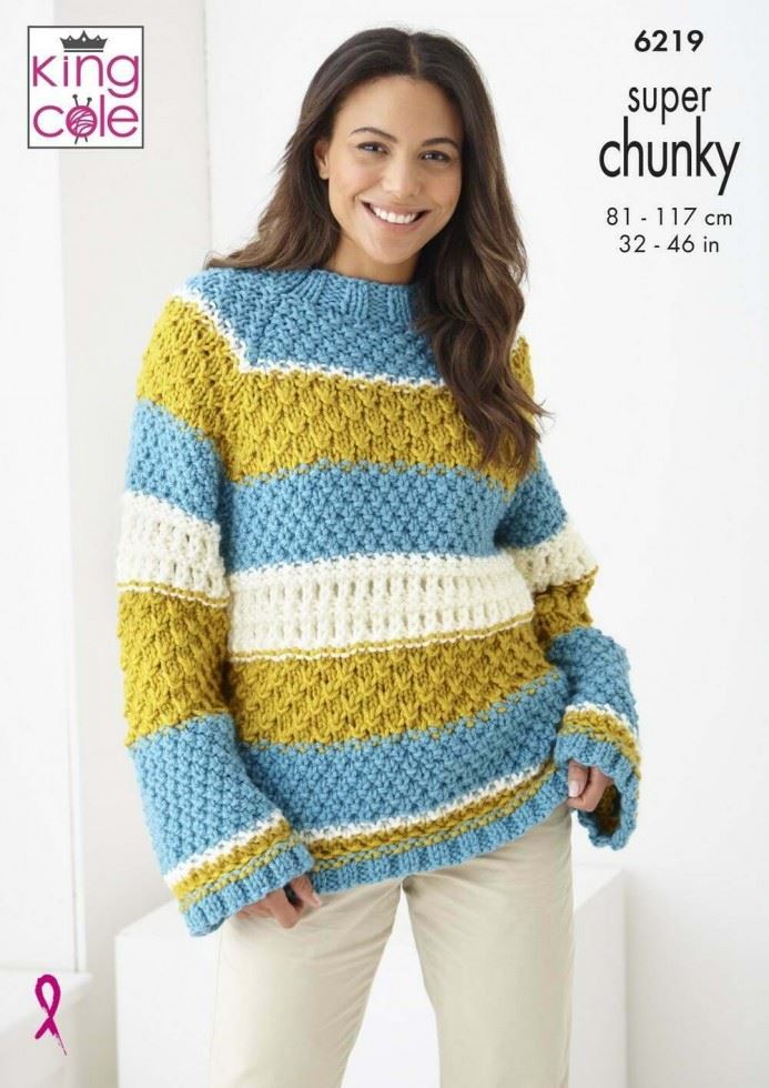 King Cole Big Value Super Chunky Knitting Pattern 6219, Sweaters and Cardigans for Women - 32 - 46 Inches