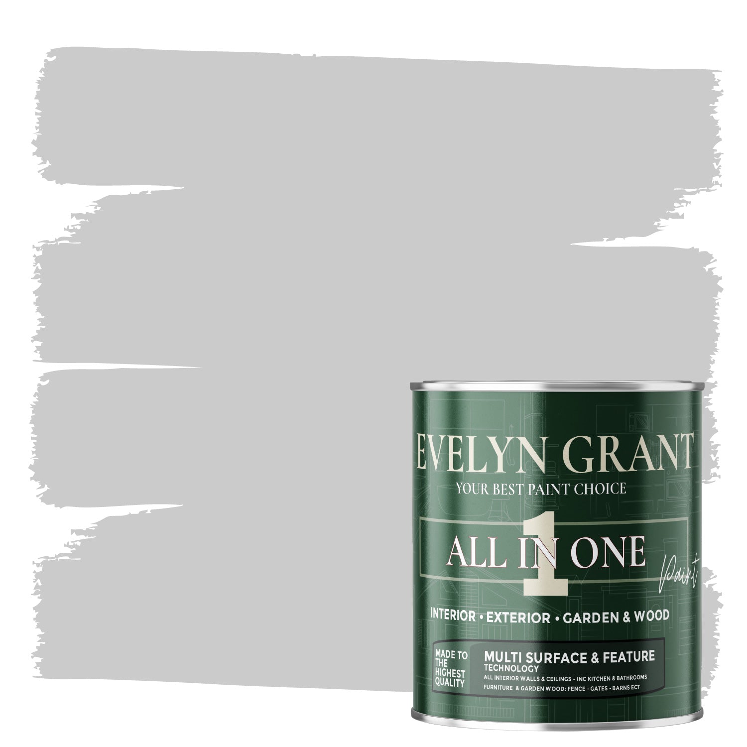 EVELYN GRANT All-in-One Paint & Primer - Multi-Surface for Walls, Wood, Interior & Exterior - Modern Grey - 1L - Matt