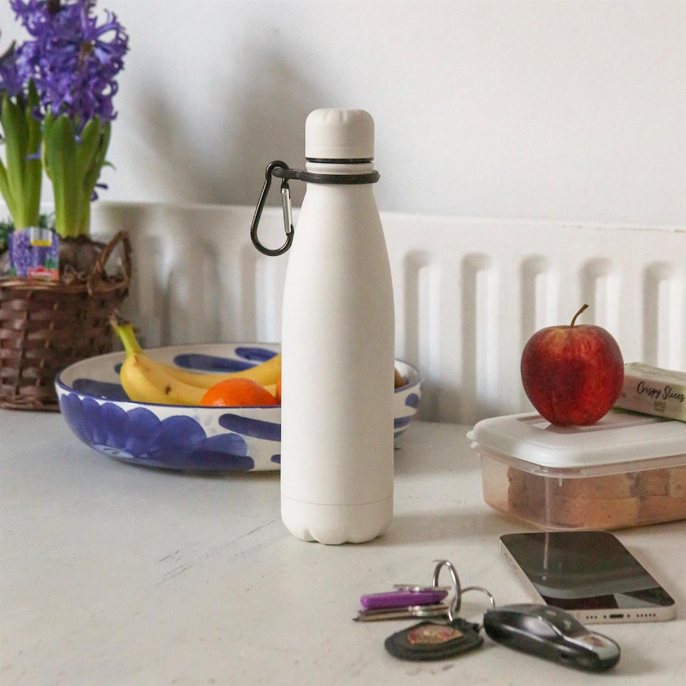 image 1 of Harbour Housewares Stainless Steel Water Bottle with Carabiner Clip - 500ml - Matt White | White | Matt White | One Size