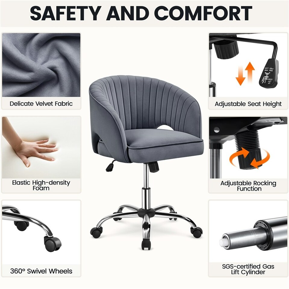image 1 of Yaheetech Swivel Home Office Chair with Tufted Barrel Back Grey | Dark Grey