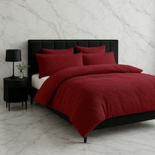 Teddy Bear Fleece Soft Cosy Duvet Cover + Pillow Case Set Red | Single