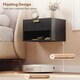 image 4 of HOMCOM Floating Bedside Tables Set of 2 with Fluted Drawer Open Shelf | Black | Black | 40W x 30D x 25H cm