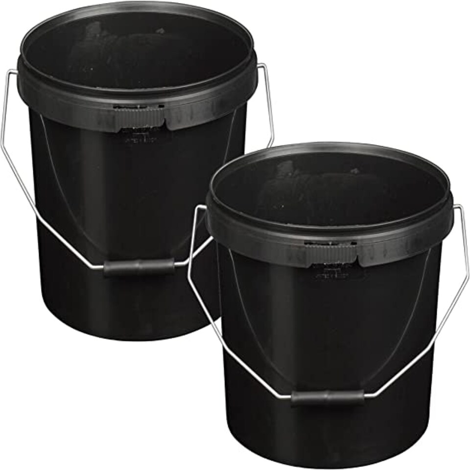 image 1 of 10 x Strong Heavy Duty 25L Black Multi-Purpose Plastic Storage Buckets With Lid & Handle