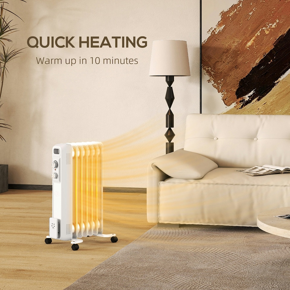 image 1 of HOMCOM 1500W 7 Fin Oil Filled Heater Radiator for Home, White