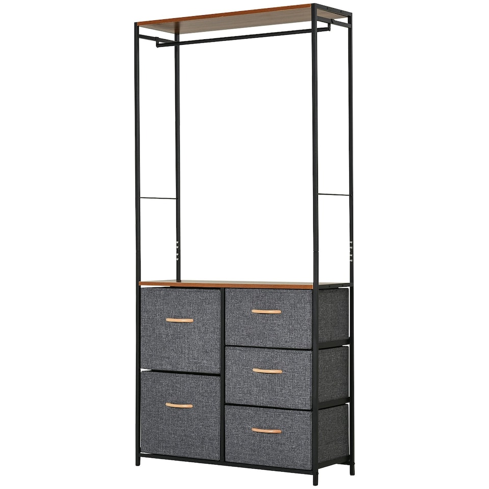 image 1 of HOMCOM Storage Coat Rack Hallway Bedroom Organiser Shelves w/ Hanger, 5 Drawer