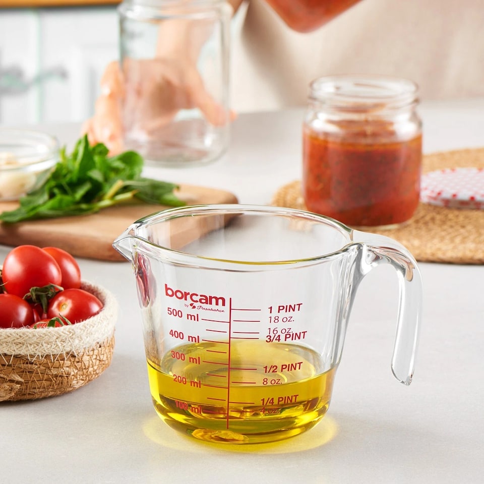 image 1 of 1L Borcam Clear Glass Measuring Mixing Jug in ML Oz Pints Kitchen Cooking Baking