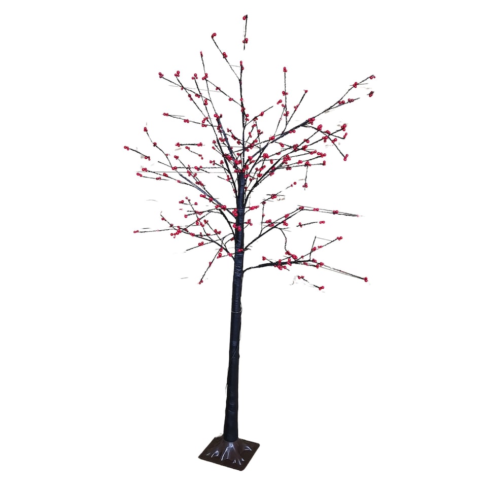image 1 of 180cm 6ft Christmas Lit Black Twig Tree Red Berry 600 Warm White LED