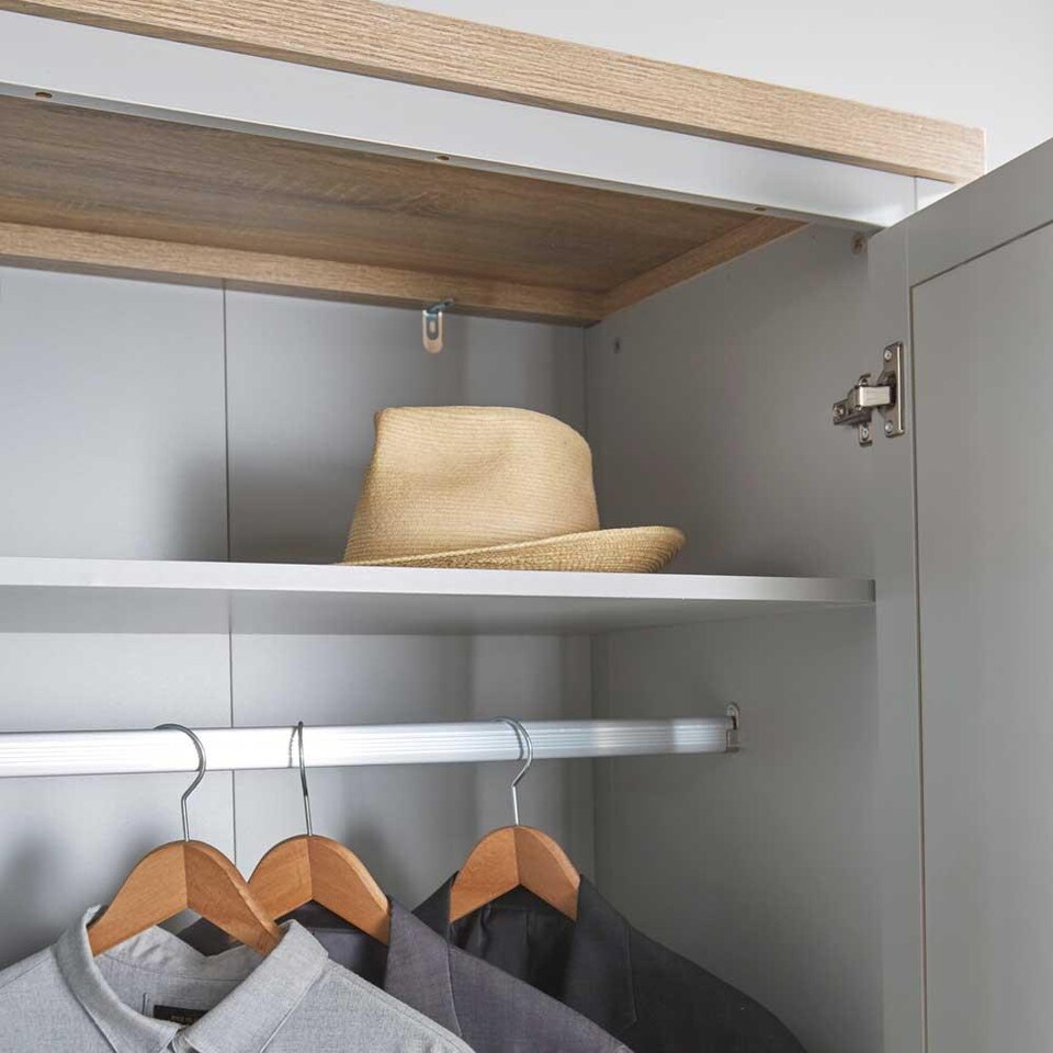 image 1 of Wardrobe 2 or 3 Door Two Tone Oak Top Wooden Hanging Rail Storage Shelves | Grey